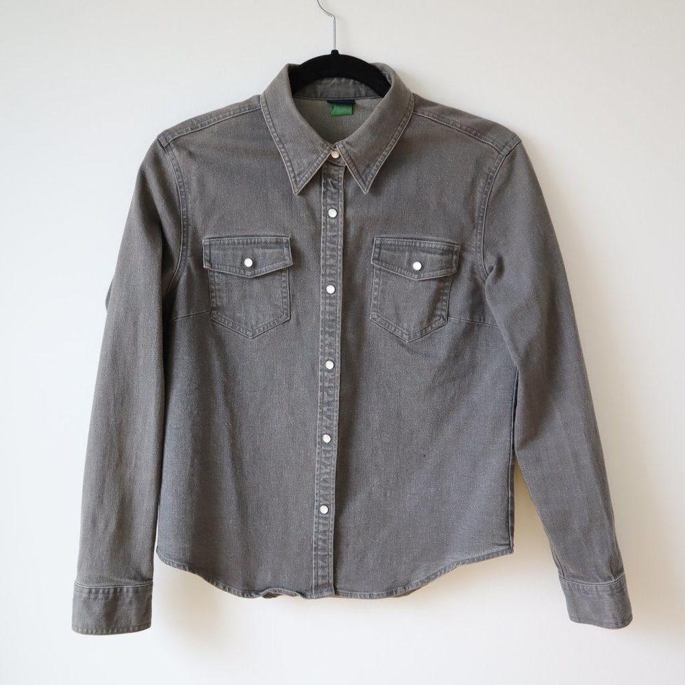 Uniqlo Grey Denim Shirt/Shacket with Pearlized Snap Buttons